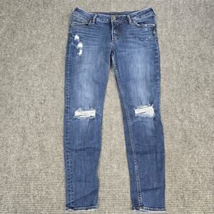 Silver Jeans Suki Skinny Jeans Womens 33x31 Distressed Stretch Medium Wash Denim